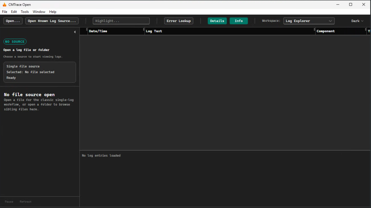 CMTrace Open displaying correlated Windows endpoint log evidence